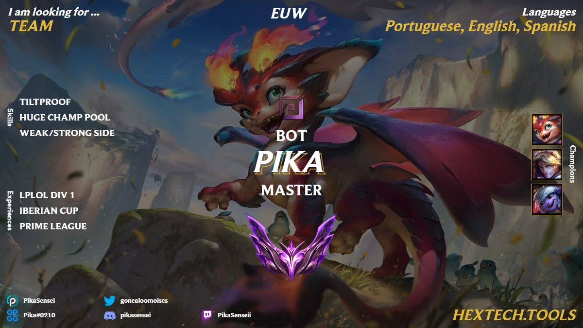 Gonçalo (@goncaloomoises) on Twitter photo Hey hey, after a huge break from league I'm exploring my options for 2025. Mainly looking for LPLOL2, but also for other ERLS. Contact me through twitter or discord: pikasensei
Retweets and likes are very appreciated 📷 ❤️
<a href="/League_LFT/">League of Legends LFT</a> <a href="/LFT_LPLOL/">LFT LPLOL</a> <a href="/LFT_LOL_ES/">LFT_LOL_ES</a> <a href="/lft/">k</a> Hey hey, after a huge break from league I'm exploring my options for 2025. Mainly looking for LPLOL2, but also for other ERLS. Contact me through twitter or discord: pikasensei
Retweets and likes are very appreciated 📷 ❤️
<a href="/League_LFT/">League of Legends LFT</a> <a href="/LFT_LPLOL/">LFT LPLOL</a> <a href="/LFT_LOL_ES/">LFT_LOL_ES</a> <a href="/lft/">k</a>