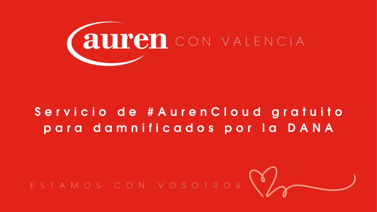 #AurenContigo | Servicio de #AurenCloud gratuito para damnificados por la #DANA

➡Nos ponemos al servicio de los damnificados y ofrecemos gratuitamente los servicios de #AurenCloud que sean necesarios para ayudar a restablecer los sistemas informáticos de los negocios afectados.