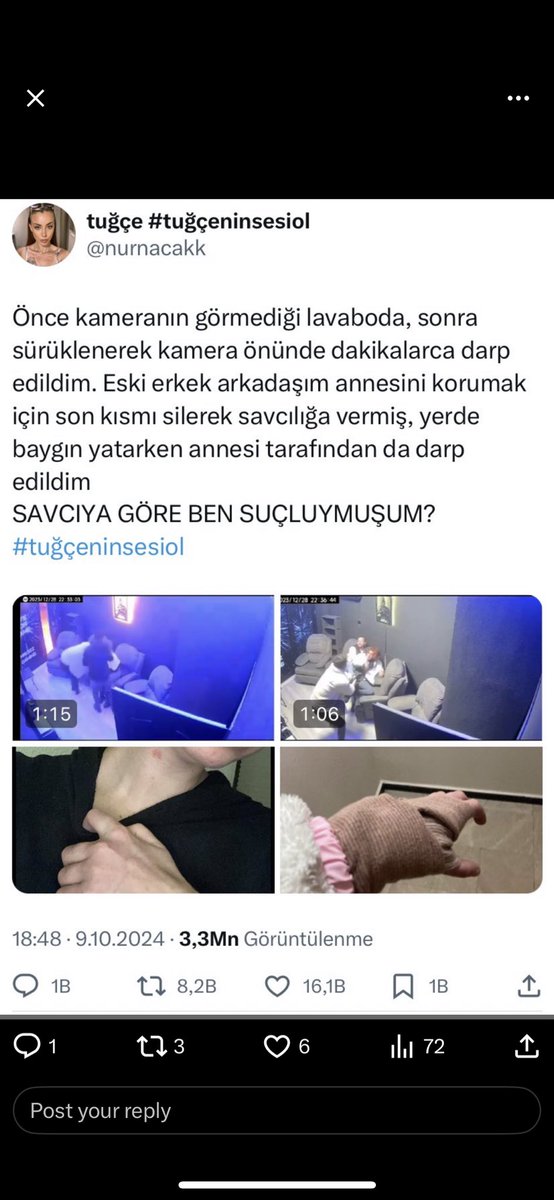 evtfeyza's tweet photo. tek bir şey istiyoruz faili değil bizi koruyun adaleti sağlayın bu kadın dakikalar boyunca darp edildi faillerin tutuklanması için daha ne olması lazım #TuğçeninSesi https://t.co/pDy2s9o8Q1