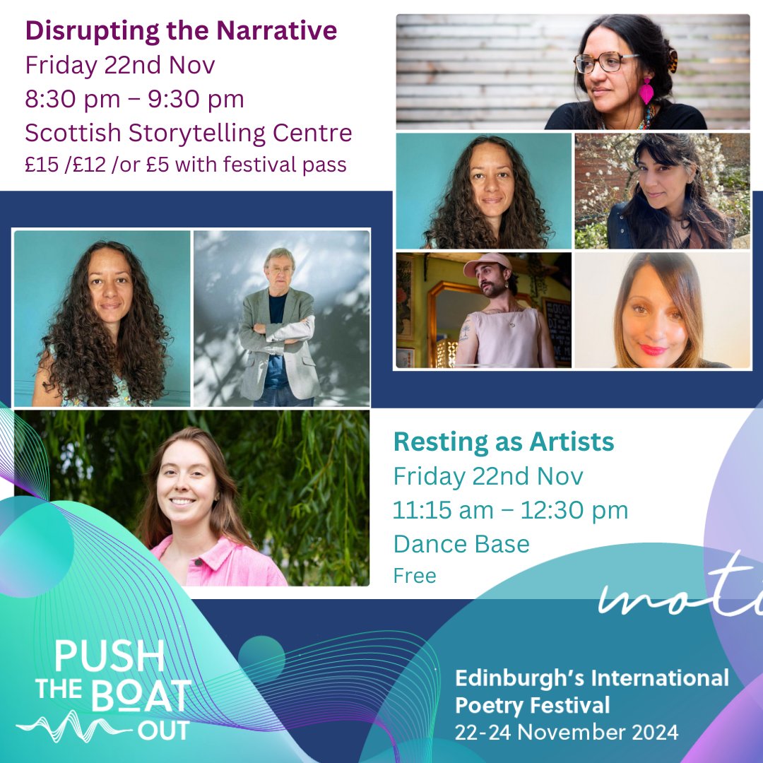 Jeda Pearl Time Cleaves Itself 🏴 🇯🇲 (@jedapearl) on Twitter photo <a href="/PTBOpoetry/">Push The Boat Out</a> festival 22–24 Nov soon come!
Events with these fab tagged poets + <a href="/a_pirmohamed/">Alycia Pirmohamed</a> <a href="/ShastaHAli/">Shasta 💙 🍉</a> & Alan Spence!
Resting as Artists
22nd, 11:15–12:30
<a href="/DanceBase/">Dance Base Scotland</a>
Free
Disrupting the Narrative
22nd, 8:30–9:30pm
<a href="/ScotStoryCentre/">Scottish Storytelling Centre</a>
£15/£12/£5 + pass
BSL + free live stream <a href="/PTBOpoetry/">Push The Boat Out</a> festival 22–24 Nov soon come!
Events with these fab tagged poets + <a href="/a_pirmohamed/">Alycia Pirmohamed</a> <a href="/ShastaHAli/">Shasta 💙 🍉</a> & Alan Spence!
Resting as Artists
22nd, 11:15–12:30
<a href="/DanceBase/">Dance Base Scotland</a>
Free
Disrupting the Narrative
22nd, 8:30–9:30pm
<a href="/ScotStoryCentre/">Scottish Storytelling Centre</a>
£15/£12/£5 + pass
BSL + free live stream