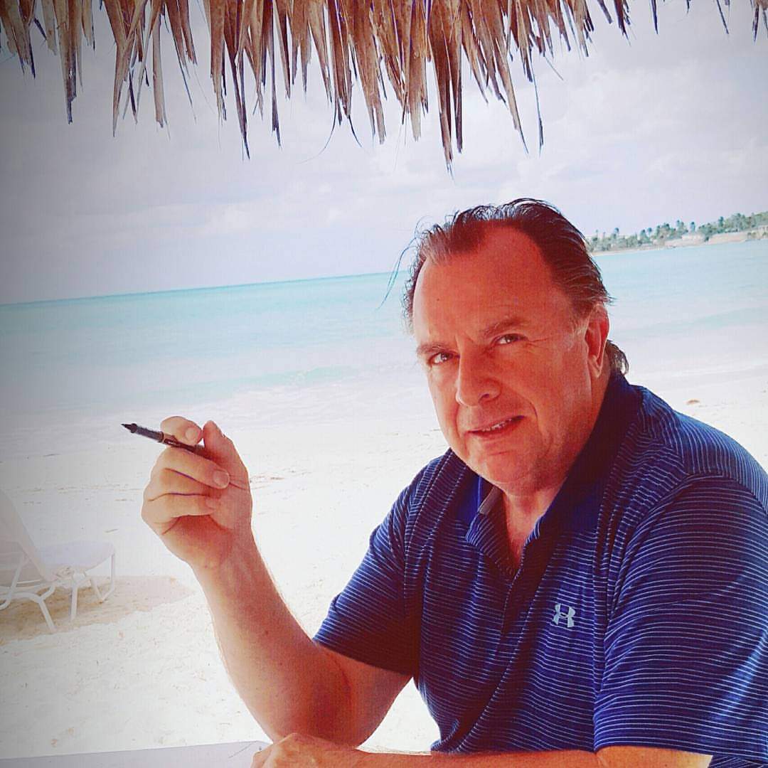 Plotting and scheming years ago on vacation in the Bahamas...