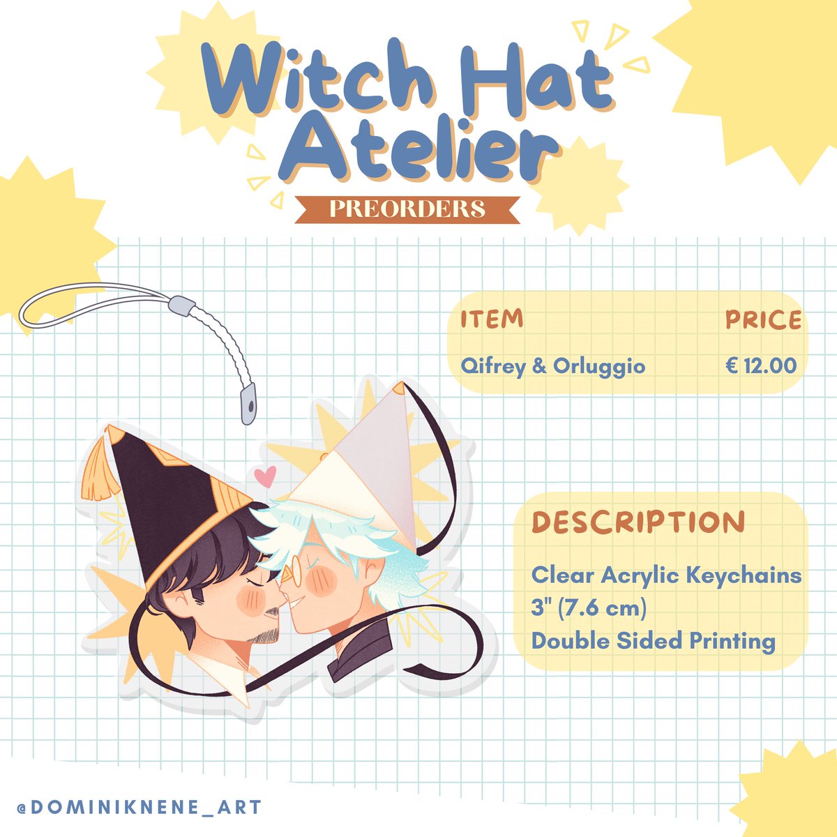 DominikNene_art's tweet photo. ✦ PREORDER OPEN ✦
Charms will take about 1 month to be produced, thanks for your understanding and patience!
Preorder will end in December!
Shop link: https://t.co/FjjqH4BZ44
#witchhatatelier #orluggio #qifrey #Δ帽子 #merch #keychains https://t.co/k3IBFVUBgR