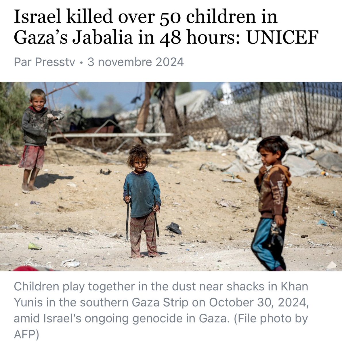 emiliegomis's tweet photo. Pendant que le lobby sioniste veut interdire toute critique du suprémacisme messianique 🇮🇱 en France 🇫🇷, et donc toute critique du Génocide 🇵🇸, 50 enfants ont été assassinés en moins de 48h dans le secteur de Jabalia à Gaza 🇵🇸.

Aucune insulte n'est assez forte pour exprimer le dégoût face à cette situation.