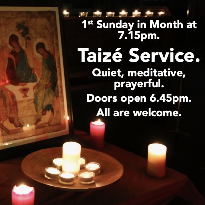 Today we have our monthly Taizé service. A beautiful time of quiet reflection. All are welcome from 6.45pm for a 7.15pm start. #taizé #meditation #prayer