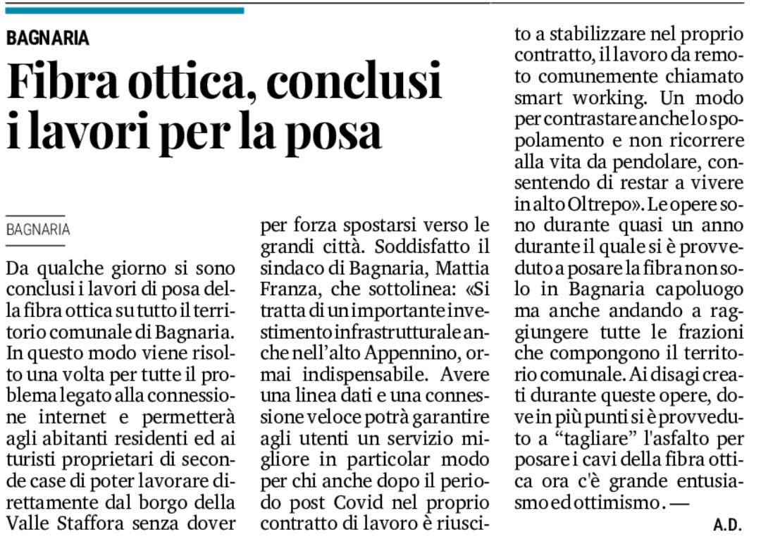 Comune di Bagnaria (@comunebagnaria) on Twitter photo Importante investimento infrastrutturale sulla digitalizzazione del nostro territorio
#fibraottica <a href="/OpenFiberIT/">Open Fiber</a>
<a href="/provinciapavese/">La Provincia Pavese</a> Importante investimento infrastrutturale sulla digitalizzazione del nostro territorio
#fibraottica <a href="/OpenFiberIT/">Open Fiber</a>
<a href="/provinciapavese/">La Provincia Pavese</a>