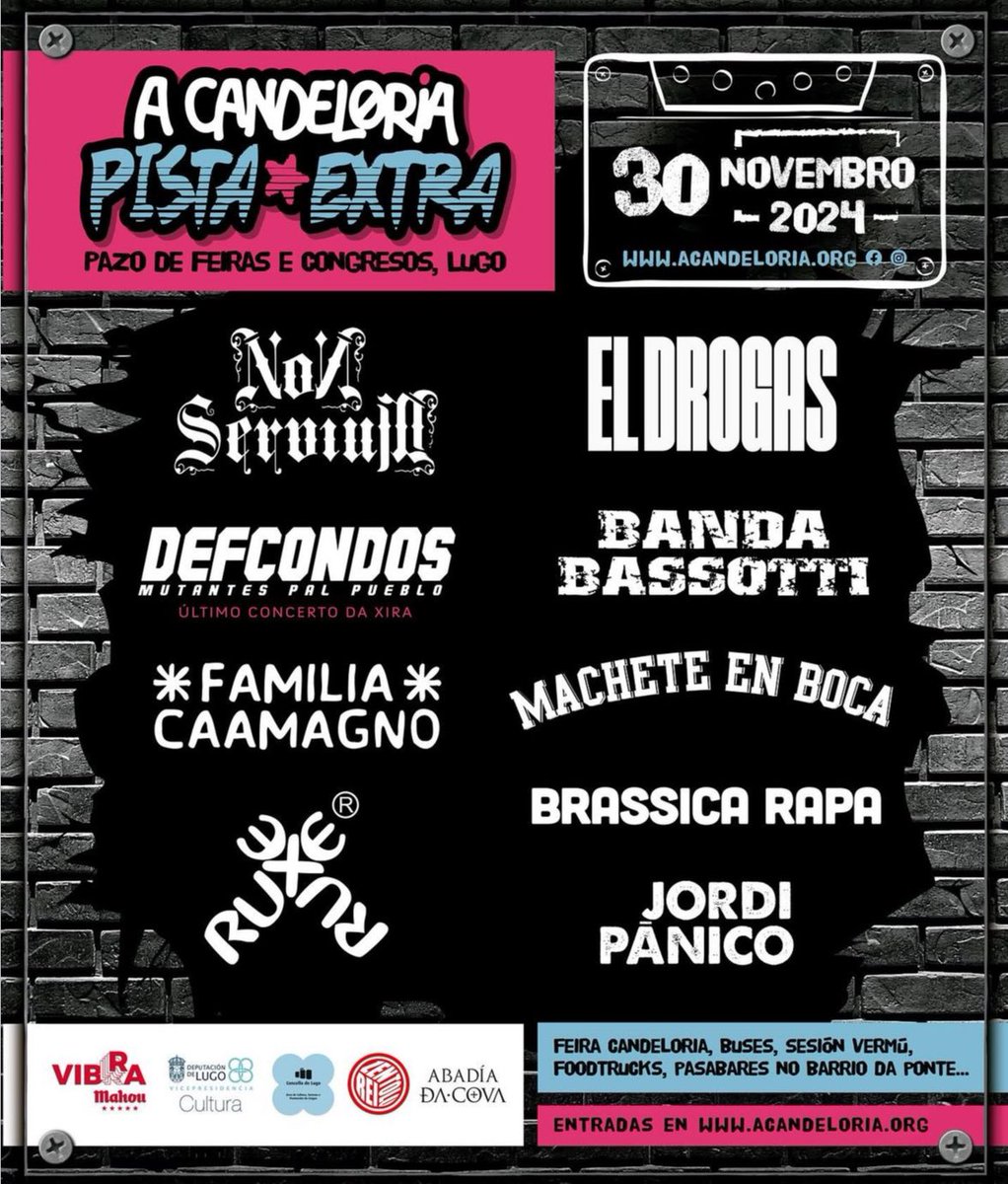 gal_concierto's tweet photo. El 30 de noviembre @ACandeloria #pistaextra con @ElDrogasOficial @NonServium_Army @DEF_CON_DOS @bandabassotti2 @Familiacaamagno y más, info:https://t.co/fR5RBSoBUh https://t.co/McEj9GbdAG