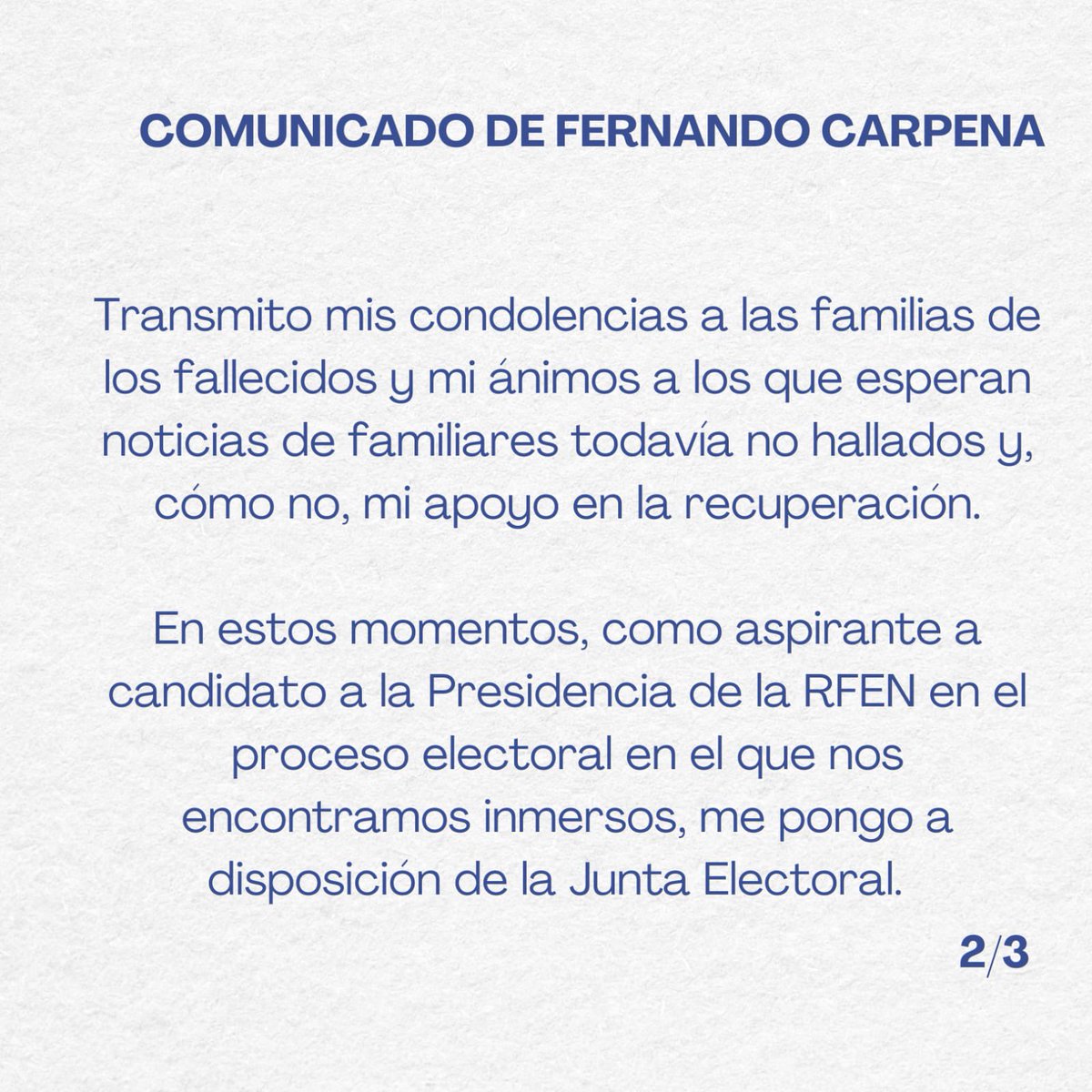 Comunicado de Fernando Carpena Pérez