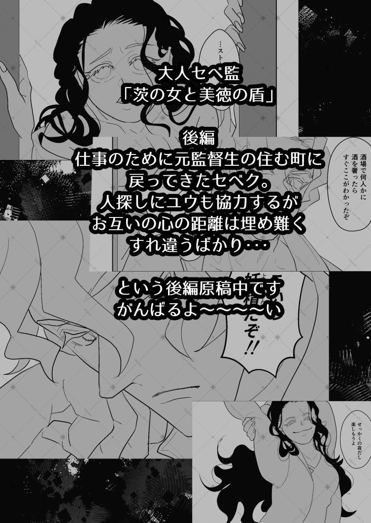 【大人セベ監⚡️🌸 前編】
「茨の女と美徳の盾」13

卒業後、悪い男と付き合ってしまった監🌸と近衛となったセベ⚡️が再会する話

後編は原稿中です✌️😭

#twstプラス
顔有り♀ 