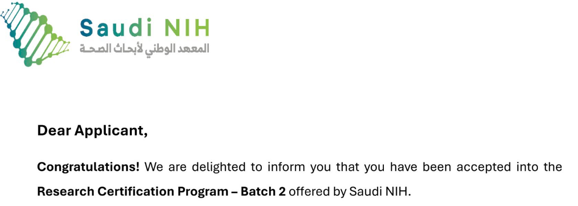 muath_hat's tweet photo. الحمدلله قبلت في الدفعة الثانية لبرنامج Research Certification Program من المعهد الوطني لأبحاث الصحة. https://t.co/aQ8p7gW76M