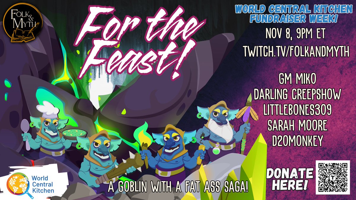 And on Friday we fight For the Feast! with GM <a href="/the_okayest_gm/">Miko</a>  and <a href="/DCreepshow/">DarlingCreepshow</a> <a href="/littlebones309/">littlebones309 🤠</a> <a href="/PixiesAndPins/">PixieDust&SafetyPins (she/her)</a> <a href="/d20monkey/">Brian F’n Patterson!</a> in a riotous romp (rump?) of Goblin with a Fat Ass!