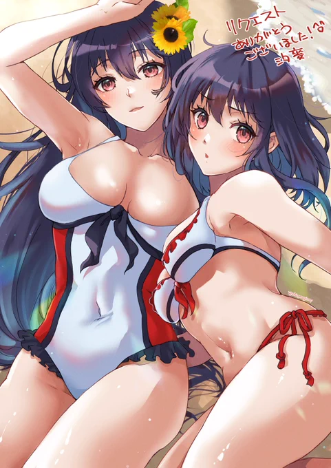 今日は山城ちゃんの進水日とのことで水着扶桑姉妹再掲!山城ちゃん進水日おめでとう～! #艦これ #山城進水日 