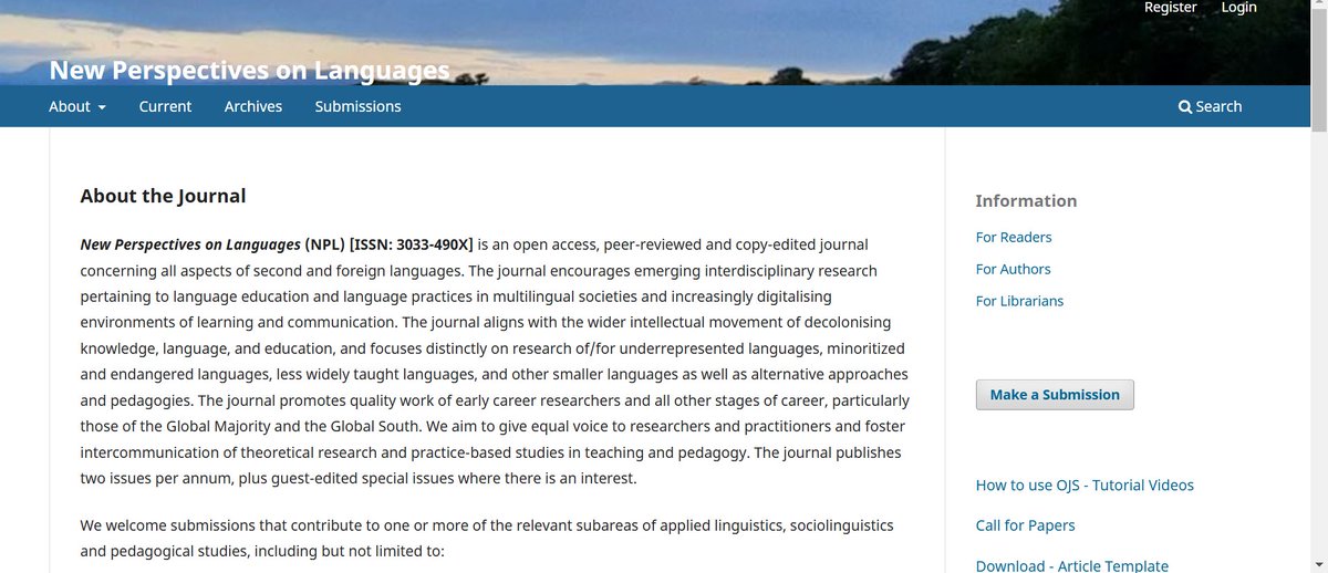 New Perspectives on Languages is an open access &amp; peer-reviewed journal focusing on underrepresented languages, minoritized &amp; endangered languages, less widely taught languages, other smaller languages as well as alternative approaches &amp; pedagogies. at-journals.com/journals/index…