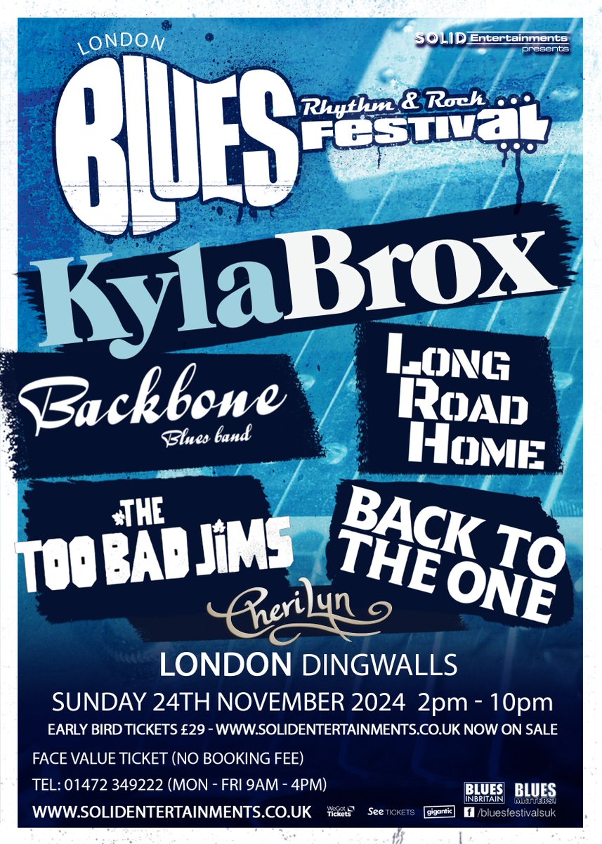 solid_ents's tweet photo. Camden Dingwalls Blues Festival on Sunday, 24th November 2024! Brought to you by Solid Entertainments
Ticket link below 👇
https://t.co/nFj6mIyQ3B
#CamdenBluesFestival #kylabrox #LongRoadHome #toobadjims #backbonebluesband #BACKTOTHEONE #cherilyn #dingwallscamden https://t.co/arRFSuzT4t