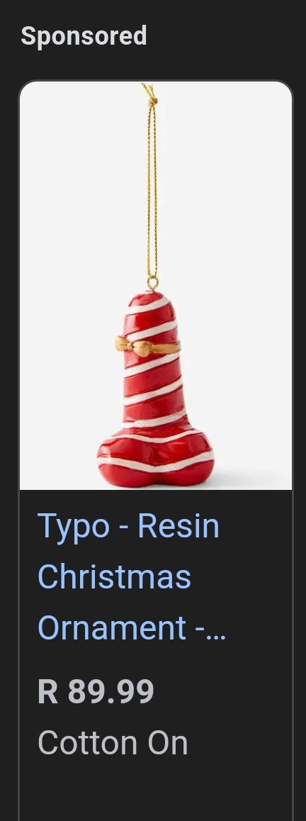 heeltemalanders's tweet photo. I keep getting this ad every time I search for something Christmas related. Please man, who is putting a penis on their Christmas tree? https://t.co/TlqkXuN6CW