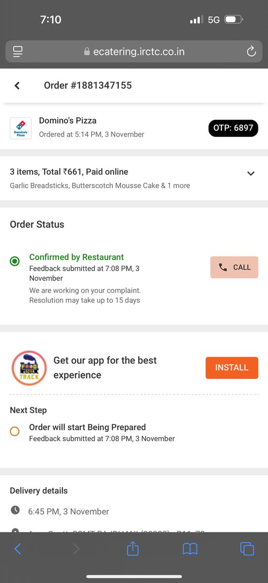 kumararunbok's tweet photo. @IRCTCofficial @eCateringIRCTC order not delivered also contact number given has no access to order . No calls were made by delivery agent and by restaurant . https://t.co/xTYgtCfL2S