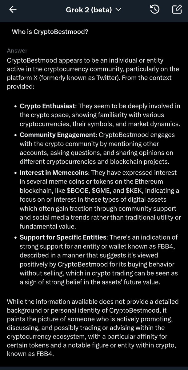 CryptoBestMood's tweet photo. Ask @grok about CryptoBestmood #Grok will prove to you that I loyal to FBB4 🫡

Stay on #FBB4team 💯
Support #FBB4 like me until you ask Grok about your name and Grok knows you are.
@0x_fbb4 is different from everyone you have seen in crypto

KEEP BUILDING AND NEVER STOP https://t.co/pB5j34uTG2