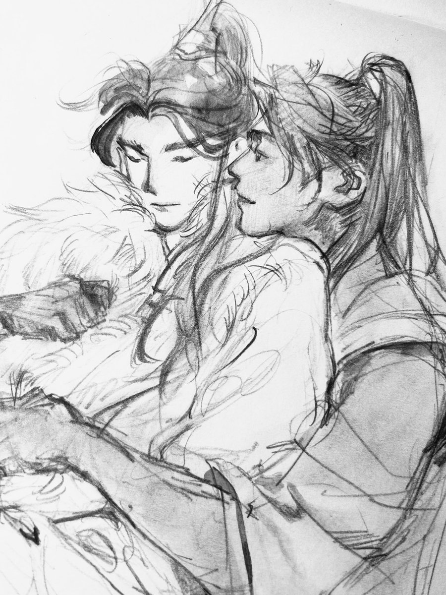 MoonSpamming's tweet photo. He remembers to always keep his fluffy white cat warm in the cold winter 🥲

#2ha #ranwan sketch because the November chilly weather arrived overnight, and when I opened the door in the morning, this idea immediately formed in my mind 🥺 https://t.co/ltwIsI4Q3T