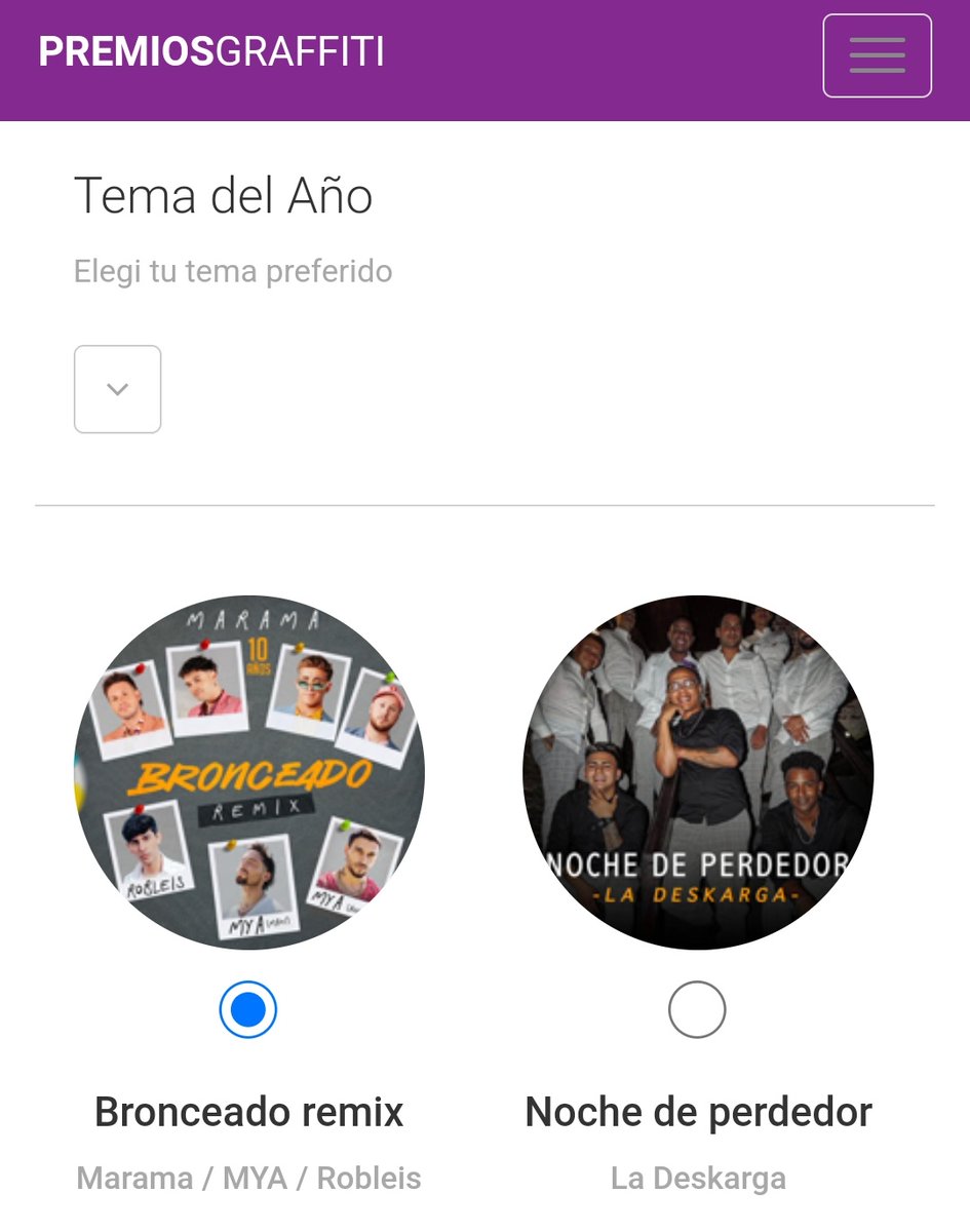 Robleis recibe nominación junto a Marama y MYA en Canción del Año en los Premios Graffiti por ”Bronceado Remix”.

— VOTA premiosgraffiti.com.uy/votacion/?fbcl…