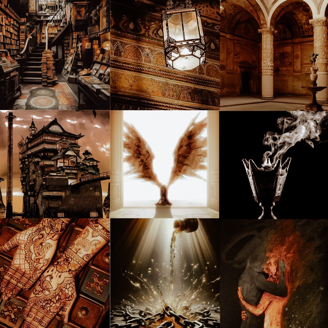 SPIRITED AWAY X 1,001 NIGHTS 

🪽Islamic Mythology
🤎All BIPOC Main Cast
🏯A Magical Wish-granting Bathhouse
🫚A Disappearing Market
💔Hate to Love
🌓Grumpy x Sunshine
✂️Screw Destiny
📚Oral Storytelling
💃Muslim Women in Anti-colonialist Movement inspo

#questpit #OS #AG #F