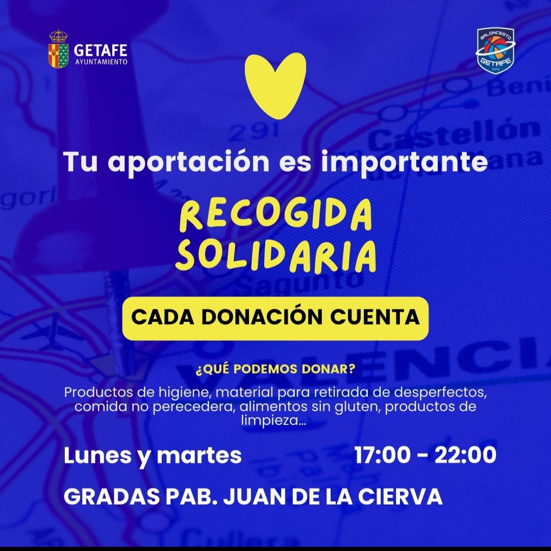 aytogetafe's tweet photo. Nuevas entidades de #Getafe están realizando recogidas solidarias de material y productos para Valencia. Si conoces alguna otra, por favor que se pongan en contacto con su concejalía de referencia para ayudarles desde el Ayuntamiento en el almacenamiento y traslado https://t.co/LfC7Fgc2mh