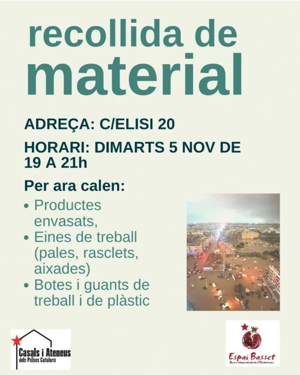 sants3radio's tweet photo. Quatre iniciatives més que se sumen a la onada solidària de les entitats dels nostres barris per ajudar al País Valencià a @CotxeresCasinet, @ateneuhosta, @HandbolBCNSants i AAVV de Veïns de Can Clos.👇

#Solidaritat #Dana #València #Sants https://t.co/OOLAxOxq0l
