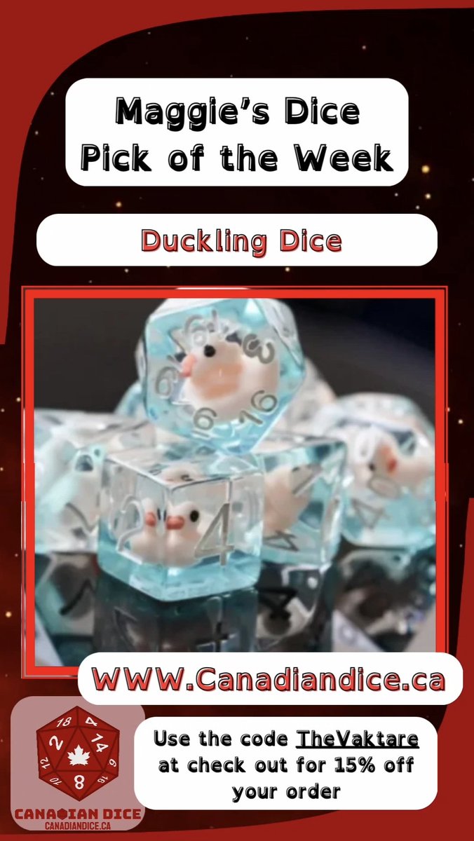 The Väktare (@vaktarettv) on Twitter photo Check out these awesome dice and more at our friend <a href="/Canadian_dice/">Canadian Dice</a>. Ryan always has a great selection. Be sure to use the code TheVaktare for 15% off your order.
#dnd #dice #dicegoblin #duckdice #ducklings #duck #polyhedraldice #canadiandice #mathrocks #TheVaktare Check out these awesome dice and more at our friend <a href="/Canadian_dice/">Canadian Dice</a>. Ryan always has a great selection. Be sure to use the code TheVaktare for 15% off your order.
#dnd #dice #dicegoblin #duckdice #ducklings #duck #polyhedraldice #canadiandice #mathrocks #TheVaktare