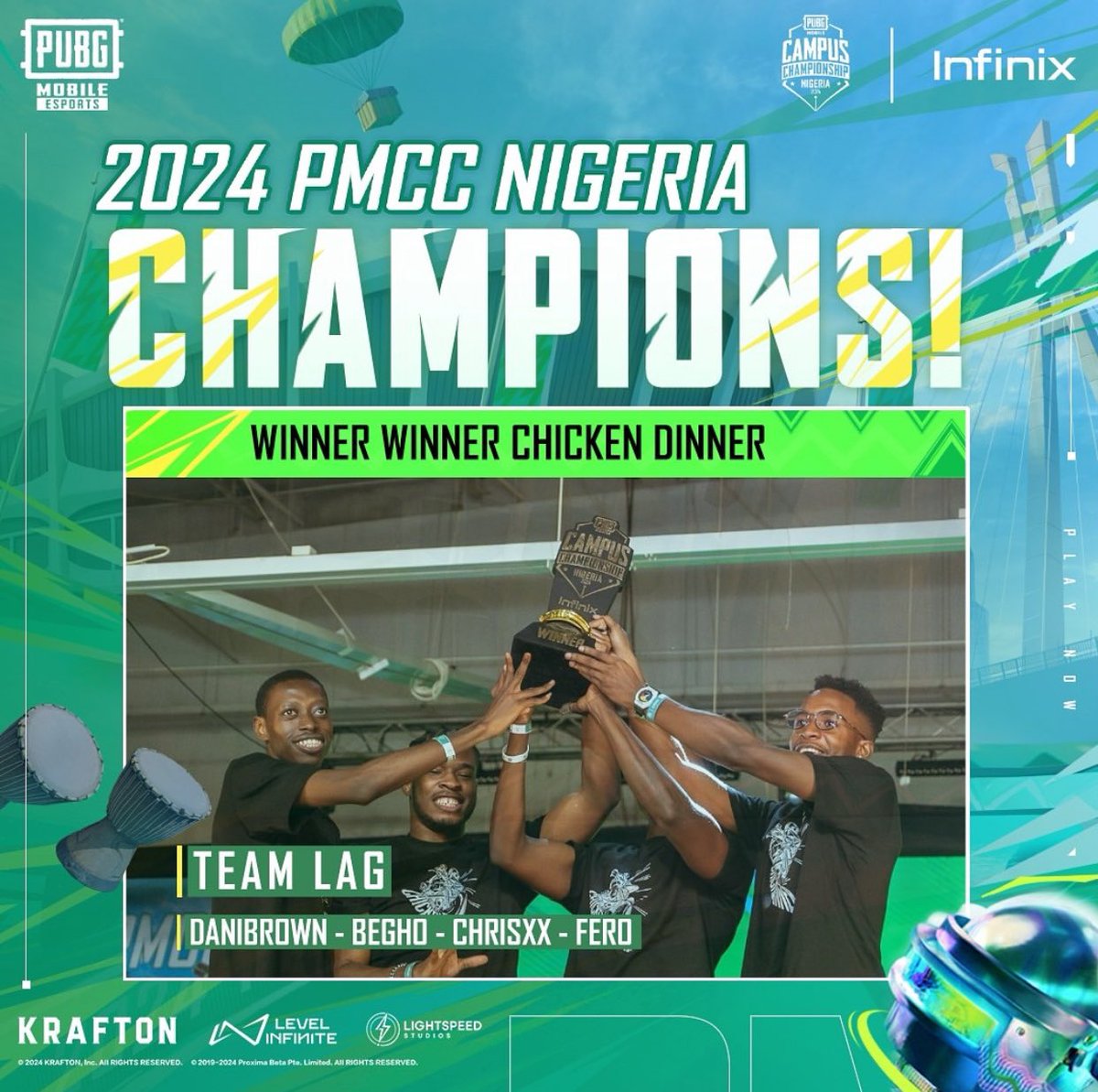 GamrHQ_'s tweet photo. After a long day of intense competition, we finally have a Winning Team 🤩

🏆 TEAM LAG!!! 🏆

Winners of the PUBG MOBILE CAMPUS CHAMPIONSHIP FINALS🥳🥳🥳

Incase you missed the battle 👇🏾
https://t.co/FiHToEqAFR

#PUBGMNigeria #PMCCNigeria #NaijaGaming #AimToVictory #LagosFinale https://t.co/toNrTkq9Kr
