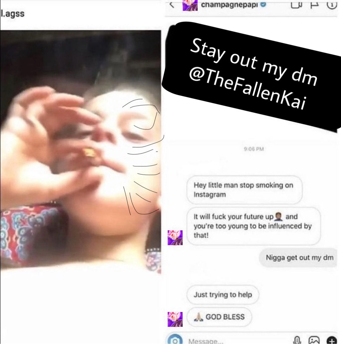 Stay out my dm <a href="/TheFallenKai/">Black.</a>