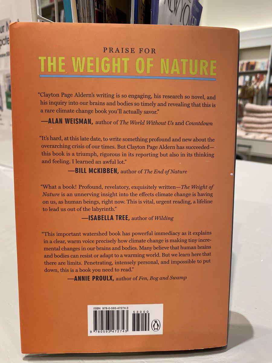Ashis Basu 🇨🇦 ashis.bluesky.social (@basuashis) on Twitter photo There are many books on Climate Change, and its impact on our planet and environment, but few on the effects of it on our brains.
Found just the book The Weight of Nature, by <a href="/compatibilism/">Clayton Page Aldern</a> in my local bookstore. Excited!
The book is a triumph says <a href="/billmckibben/">Bill McKibben</a> ! There are many books on Climate Change, and its impact on our planet and environment, but few on the effects of it on our brains.
Found just the book The Weight of Nature, by <a href="/compatibilism/">Clayton Page Aldern</a> in my local bookstore. Excited!
The book is a triumph says <a href="/billmckibben/">Bill McKibben</a> !