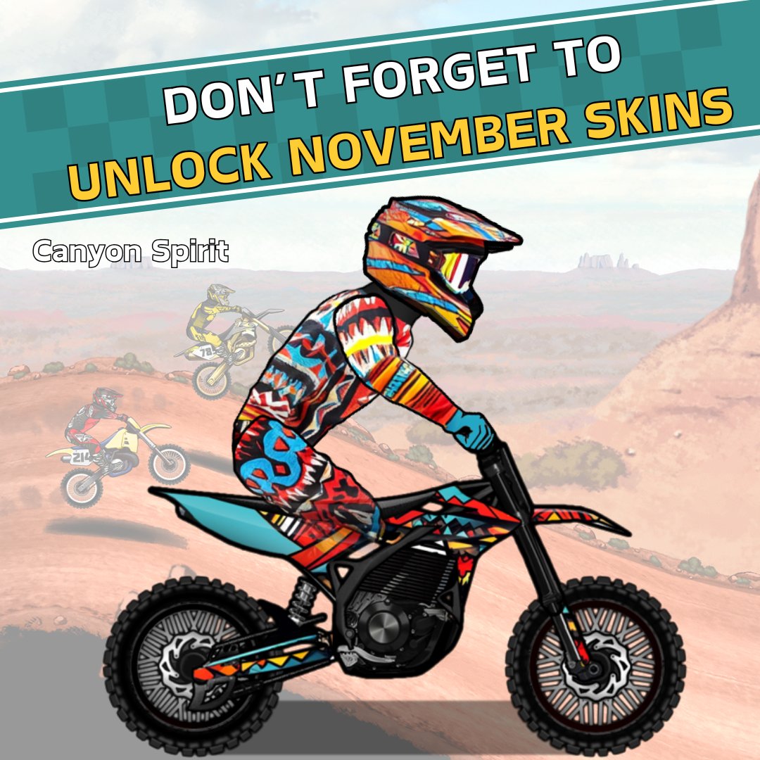madskillsmx's tweet image. New month, new Daily Dash rewards! 💨
Check out the exclusive bike skins, gear, and helmets for MSM2's November Daily Dash designs in Canyaon Spirit, jaded Embers, Midnight Luxe, and Prism Shift. #msm2 #madskills #motocross #mobilegame