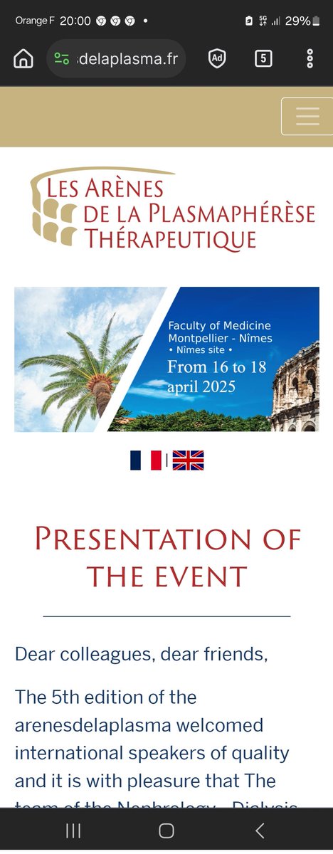 Save the date for 6th international worshop about therapeutic apheresis in Nimes 16 -18 April 2025 /  arenesdelaplasma.fr