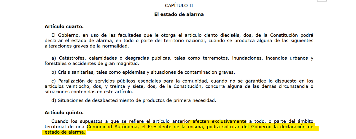 Pombeitor2's tweet photo. @Manchapaginas @FranPardo_ Y luego está el 116, que está pensado para catástrofes naturales pero es como dices tú. La ley Orgánica que lo regula, dice literalmente que cuando afecta una sola CCAA se activa a petición del presidente de la CCAA correspondiente. La gente está soltando simplezas. https://t.co/jmKy0QhoqX