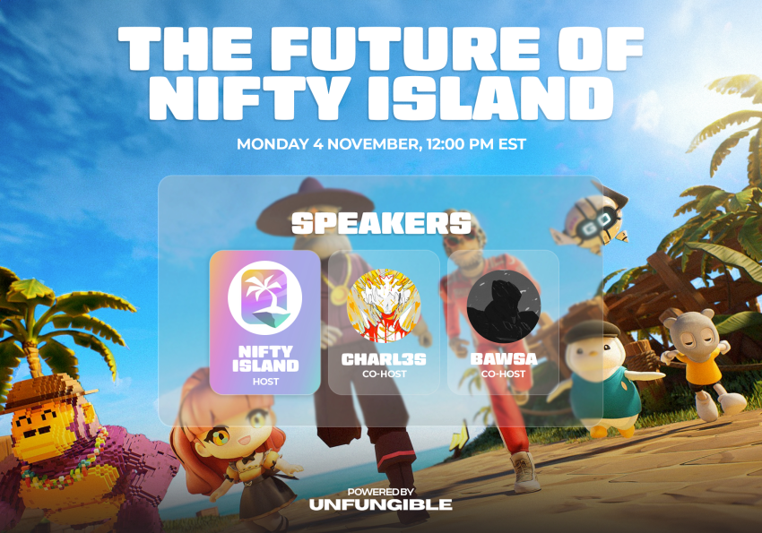 niftyisland's tweet photo. Join us tomorrow at 12 PM EST to discuss: The Future Of Nifty Island🏝️   

Set your reminder below 👇 https://t.co/piPFXSeUjD