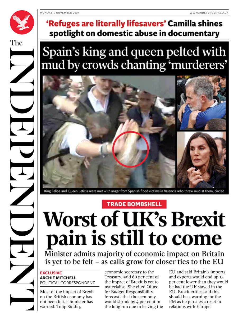 Independent's tweet image. Monday&apos;s front page (4/11/24) from The Independent: