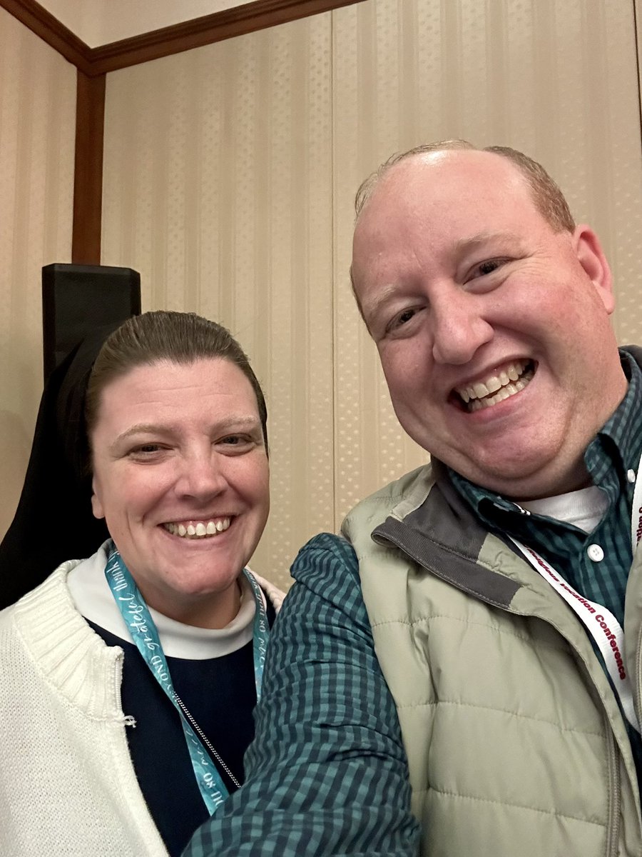 Laura Downing, IHM and Ryan Hoffmann, Executive Director, pose for a picture at #NRVC2024. Sister Laura has been a fantastic presenter at Conference programs over the years.
