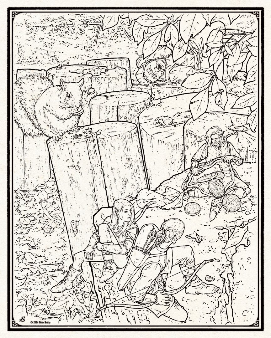 schley's tweet image. Here’s today’s work-in-progress on ‘The Logger’s Trail’. On to the color! One thing I’ll focus on is using hue &amp;amp; tone in the inks to build atmosphere. They’re black now but they’ll be adjusted to give more of a sense of depth &amp;amp; temperature to the pattern. #TheEpicAtlas #art