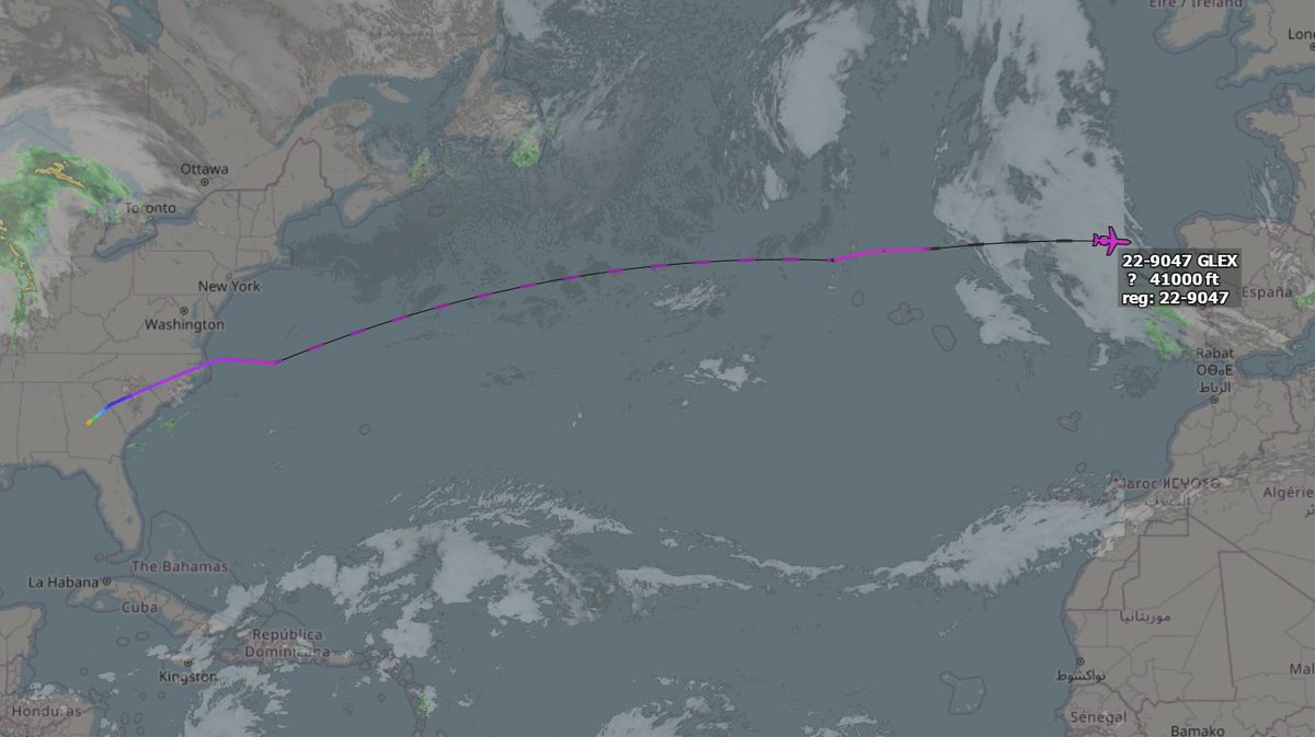 ameliairheart's tweet image. E-11A BACN 22-9047 is making the trip to NAS Sigonella from Robins AFB with callsign BLKWLF21. This is the first time this E-11A, the seventh in the fleet, is leaving the US after being delivered to the USAF in October 2023. #ADSB #AE77A4
