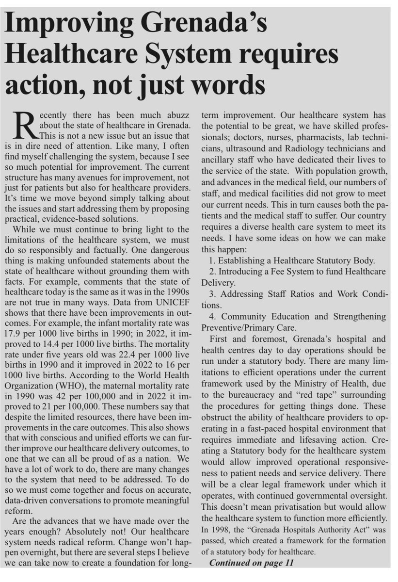 NykeeAbby's tweet photo. Almost a month ago I was voicing my opinions on this platform, on the state of health care in Grenada. After some encouragement from my best-friends, I wrote an opinion piece with my ideas in the newspaper.  My dream is for Grenada’s healthcare to reach international standards. https://t.co/AF466o5CaE