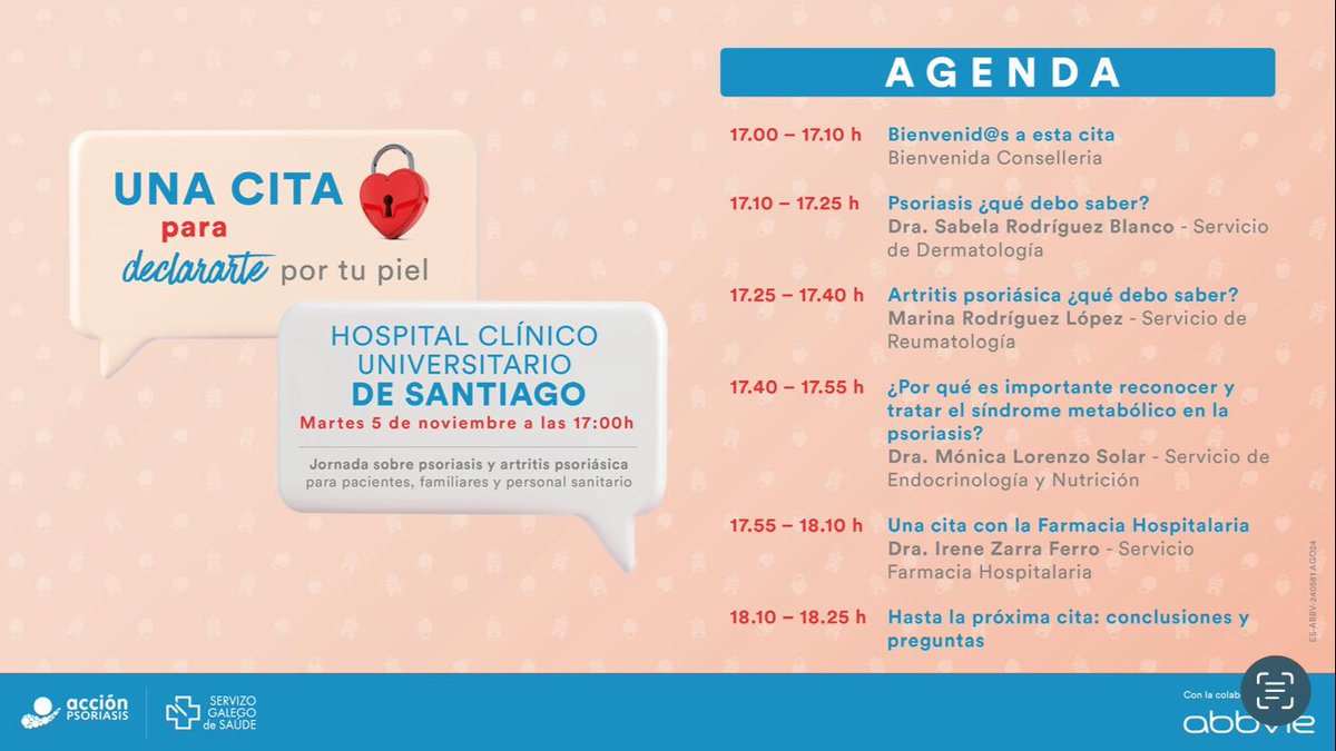 Jornada sobre psoriasis y artritis psoriásica <a href="/accionpsoriasis/">Acción Psoriasis</a> <a href="/santiagosergas/">Área Sanitaria de Santiago e Barbanza</a> <a href="/SabelaRBlanco/">Sabela Rodríguez </a>