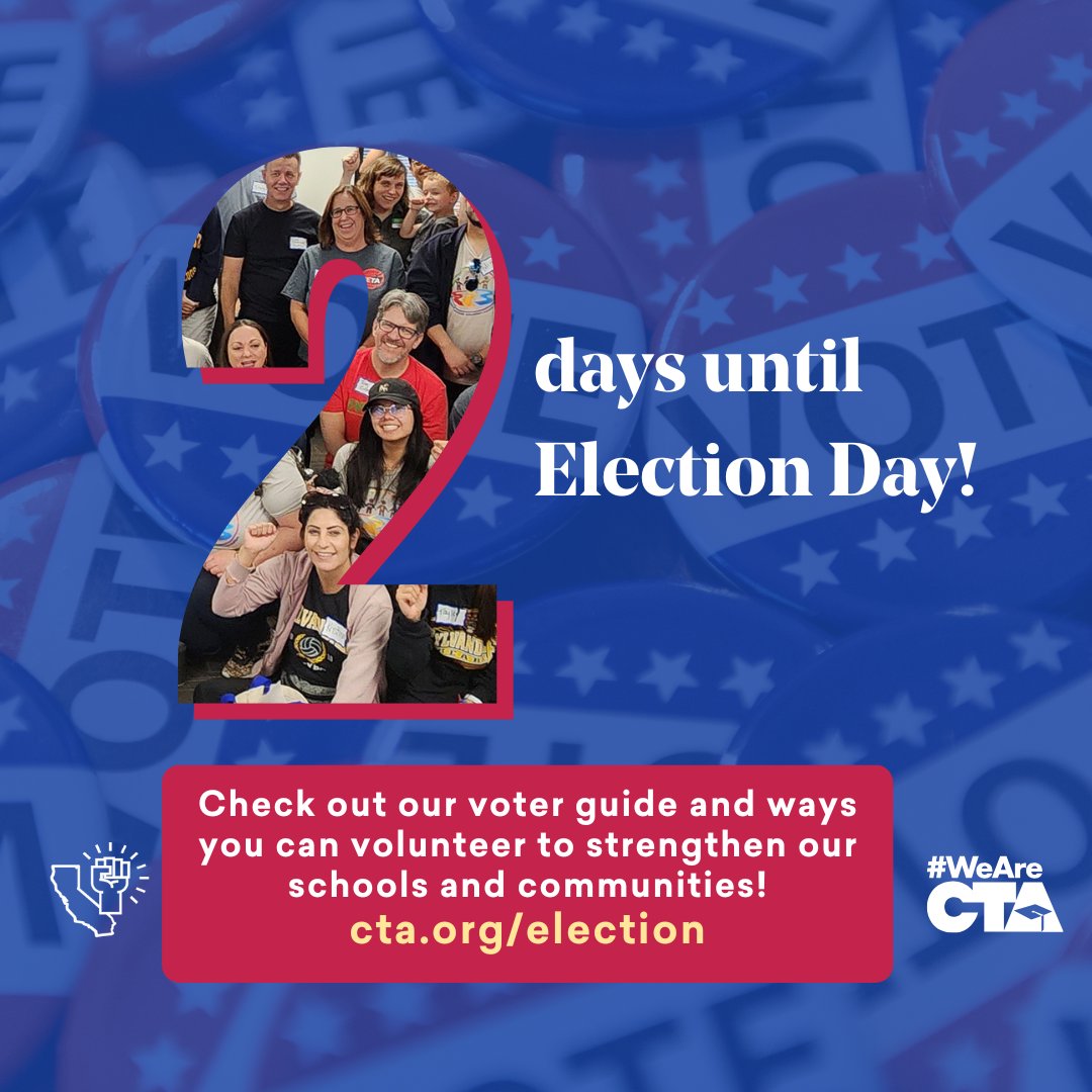 WeAreCTA's tweet photo. It's the final countdown! Visit https://t.co/gGyA8RhsI0 to make a difference for public education in a race near you. #WeAreCTA #VotePublicEd https://t.co/9246tiuLaw