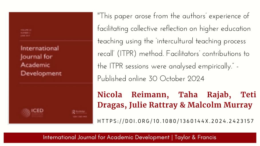 IJAD (@intljouracaddev) on Twitter photo New release: 'The role of the facilitator in collective reflection on higher education teaching', by Nicola Reimann, Taha Rajab, <a href="/TetiDragas/">Teti D</a>, <a href="/joolsled/">julie Rattray</a> & <a href="/malcolmmurray/">Malcolm Murray</a> - doi.org/10.1080/136014… New release: 'The role of the facilitator in collective reflection on higher education teaching', by Nicola Reimann, Taha Rajab, <a href="/TetiDragas/">Teti D</a>, <a href="/joolsled/">julie Rattray</a> & <a href="/malcolmmurray/">Malcolm Murray</a> - doi.org/10.1080/136014…