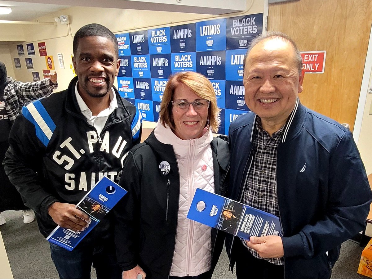 Foung Hawj (@founghawj) on Twitter photo TUAJ KHOB QHOV ROOJ RAU HARRIS & WALZ.
Join Mayor Carter, Senate Leader Murphy <a href="/epmurphymn/">Erin Murphy</a>
and me.
Door Knock Day, and every day until November 5th. Come to our DFL East Side HARRIS / WALZ Office, 965 Payne Ave ste 201, Saint Paul, MN 55130.
VOTE
<a href="/KamalaHarris/">Kamala Harris</a> and <a href="/Tim_Walz/">Tim Walz</a> TUAJ KHOB QHOV ROOJ RAU HARRIS & WALZ.
Join Mayor Carter, Senate Leader Murphy <a href="/epmurphymn/">Erin Murphy</a>
and me.
Door Knock Day, and every day until November 5th. Come to our DFL East Side HARRIS / WALZ Office, 965 Payne Ave ste 201, Saint Paul, MN 55130.
VOTE
<a href="/KamalaHarris/">Kamala Harris</a> and <a href="/Tim_Walz/">Tim Walz</a>