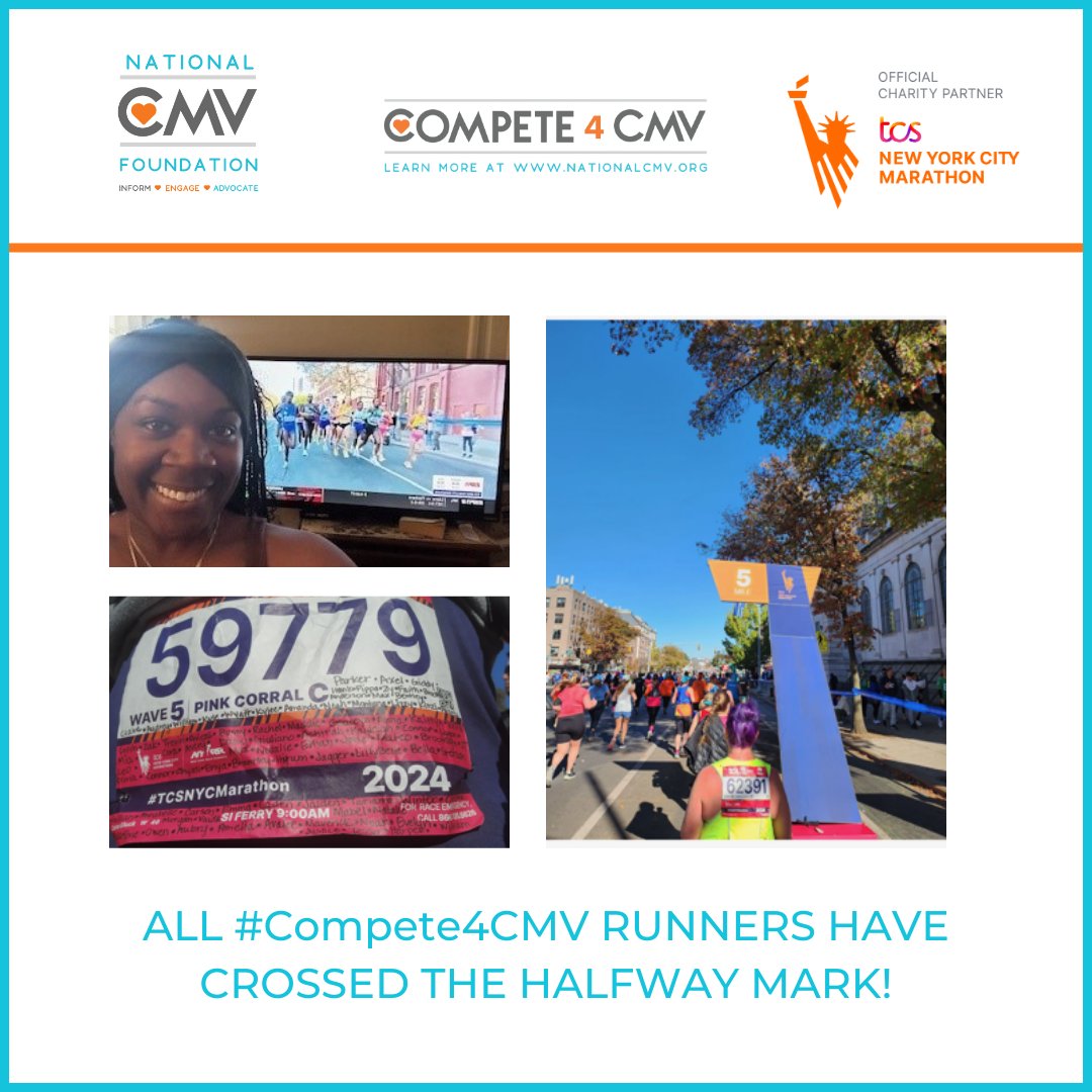 NationalCMV's tweet photo. All #Compete4CMV runners are officially halfway done with the 2024 TCS @nycmarathon!πββοΈ
There is still time to show your support and donate to our fundraising page here: https://t.co/CCWnTjtc3X
#StopCMV #NYCMarathon https://t.co/GMla3fA6C6