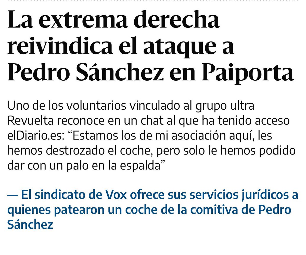 La angustia y la rabia de quienes lo han perdido todo son comprensibles. La violencia de un grupúsculo, jamás

El Gobierno de <a href="/sanchezcastejon/">Pedro Sánchez</a> va a seguir trabajando sin descanso para acompañar a las víctimas y recuperar la zona. Queda mucho por hacer.

eldiario.es/comunitat-vale…