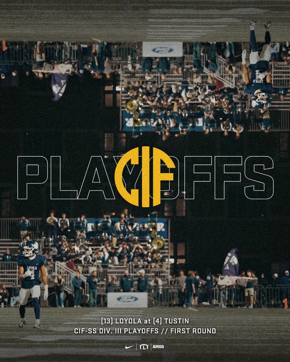 𝐂𝐈𝐅 𝐏𝐋𝐀𝐘𝐎𝐅𝐅𝐒 • Loyola will face No. 4 seed Tustin on the road this Friday (Nov. 8) to kick off the 2024 postseason!

#LoyolaFootball | #GoCubs