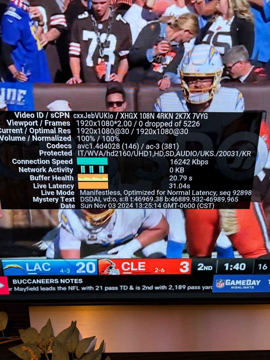 mydontknow's tweet photo. Hi @YouTubeTV @TeamYouTube any update to the interlacing issue on NFL RedZone today? Seems widespread to all based on Twitter search. Here’s my stats if this helps https://t.co/7VlBMIt93A