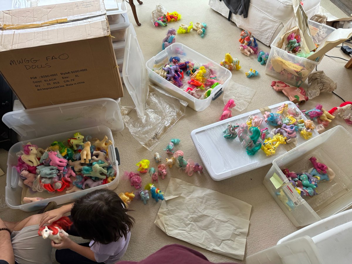 Long before #FriendshipIsMagic I spent way too much on eBay collecting vintage G1 ponies. My daughter just discovered just a few boxes of them after over 10 years of storage. It's a #MYLITTLEPONY EXPLOSION!!!