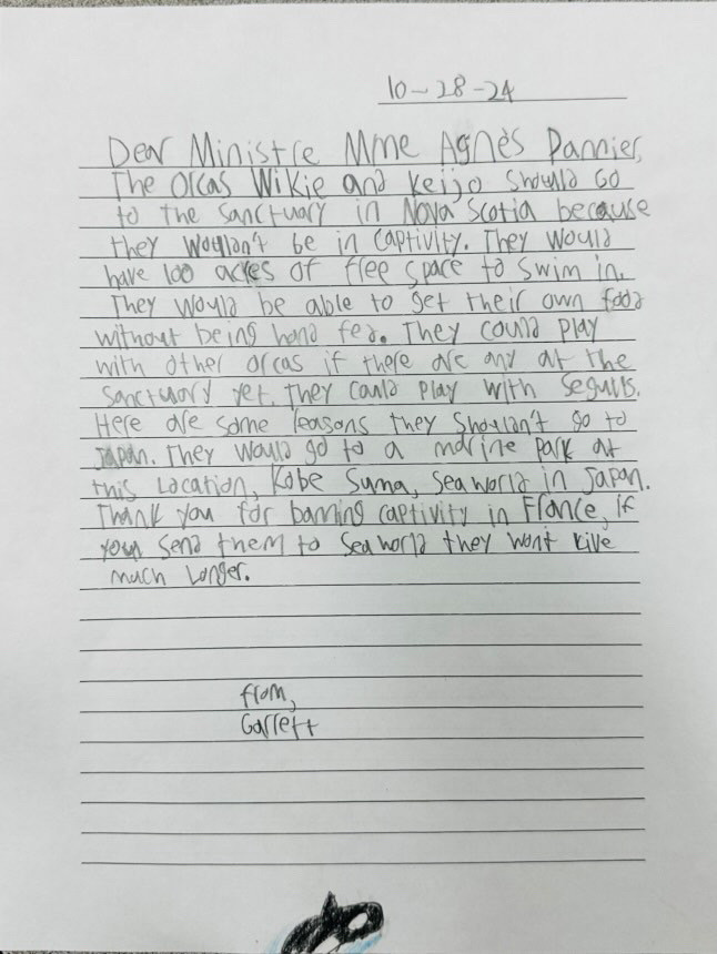 CamilleBrunel's tweet image. Dans son école du Texas, @RFriend_Class a proposé à ses élèves de plaider la cause de Wikie &amp;amp; Keijo, les dernières captives de l&apos;infâme #Marineland d&apos;@antibes_jlp ⛓️🐬⛓️

Ils ont écrit à @AgnesRunacher, qui a le sort de ces animaux entre les mains...

cc @onevoiceanimal