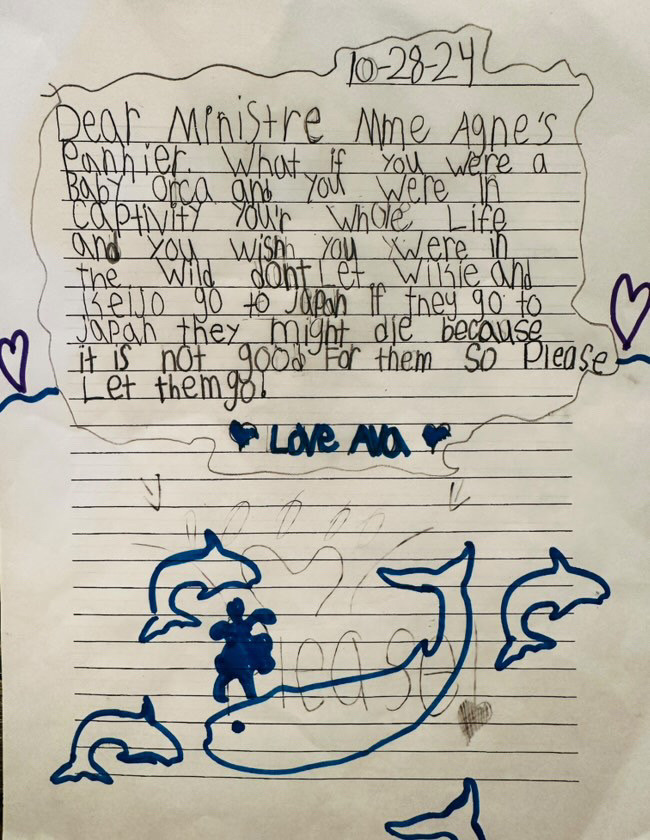 CamilleBrunel's tweet image. Dans son école du Texas, @RFriend_Class a proposé à ses élèves de plaider la cause de Wikie &amp;amp; Keijo, les dernières captives de l&apos;infâme #Marineland d&apos;@antibes_jlp ⛓️🐬⛓️

Ils ont écrit à @AgnesRunacher, qui a le sort de ces animaux entre les mains...

cc @onevoiceanimal