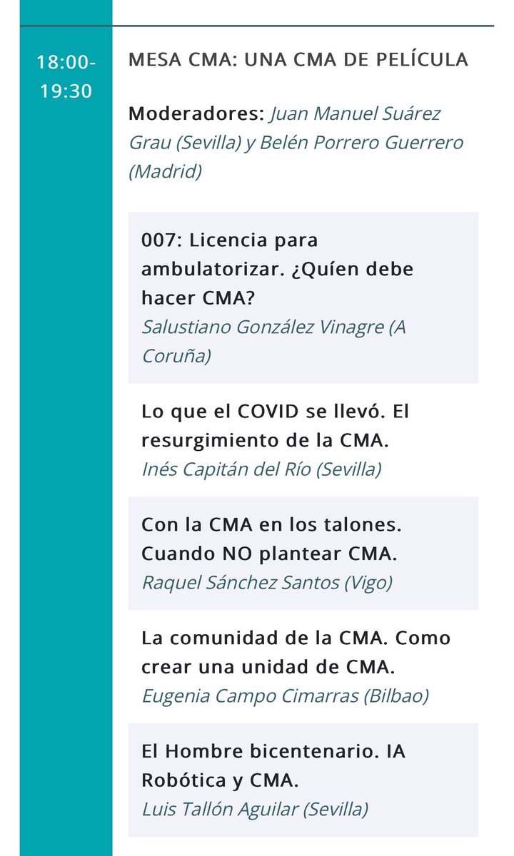 Juan Manuel (@jmsuarezgrau) on Twitter photo Ya queda menos. Hemos preparado unas mesas desde <a href="/cma_aecirujanos/">CMA de la AEC</a> interesantes para todos los que trabajan a diario, ya que TODOS HACEMOS CMA. Martes 5 de Noviembre Sala Tapices. <a href="/aecirujanos/">aecirujanos</a> Ya queda menos. Hemos preparado unas mesas desde <a href="/cma_aecirujanos/">CMA de la AEC</a> interesantes para todos los que trabajan a diario, ya que TODOS HACEMOS CMA. Martes 5 de Noviembre Sala Tapices. <a href="/aecirujanos/">aecirujanos</a>